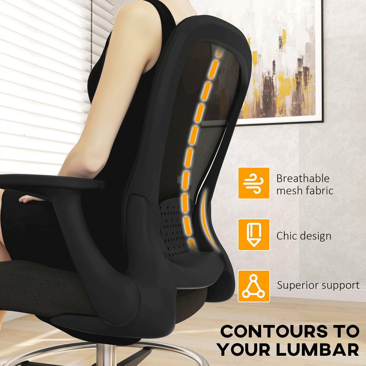 Fabric Home And Office Chair 59cm Wide With Adjustable Foot Ring - Velmora