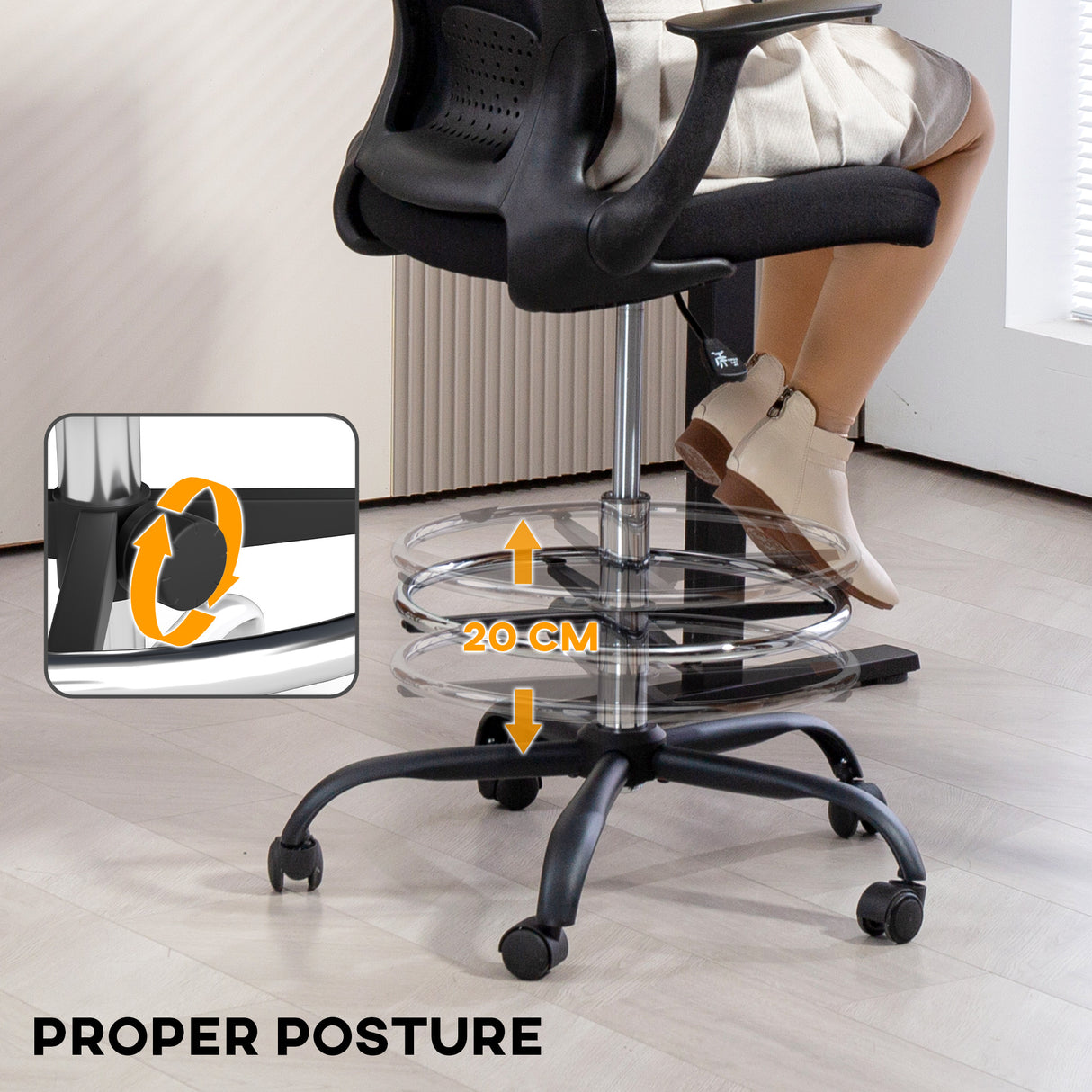 Fabric Home And Office Chair 59cm Wide With Adjustable Foot Ring - Velmora