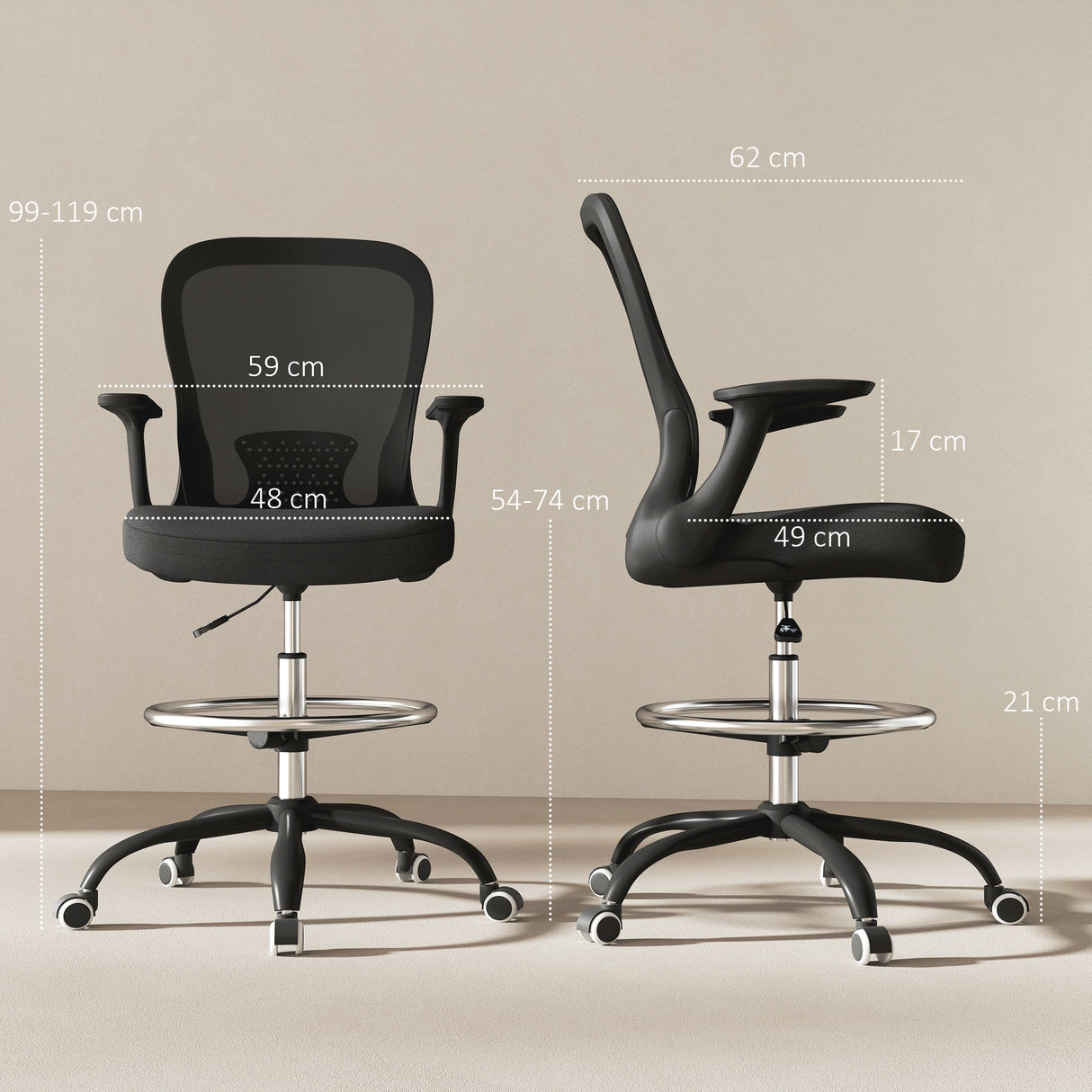 Fabric Home And Office Chair 59cm Wide With Adjustable Foot Ring - Velmora