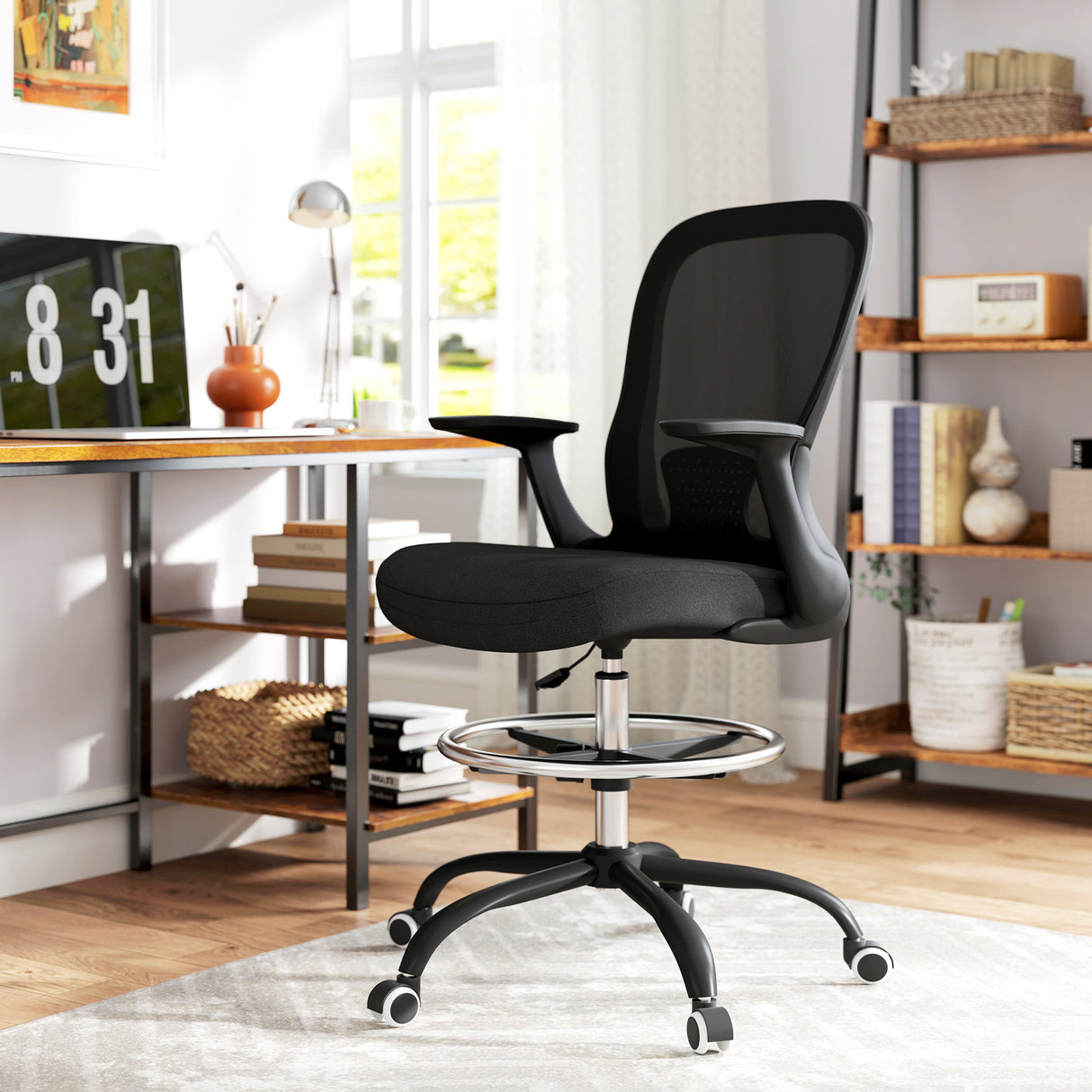 Fabric Home And Office Chair 59cm Wide With Adjustable Foot Ring - Velmora