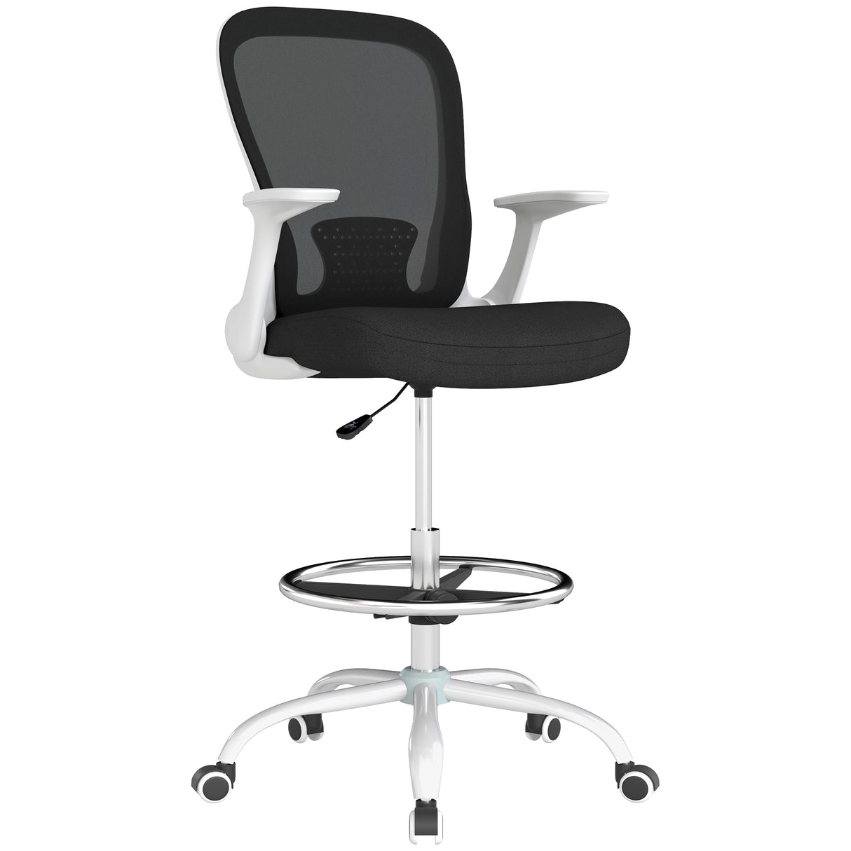 Fabric Home And Office Chair 59cm Wide With Flip-Up Armrest And Adjustable Foot Ring - Velmora