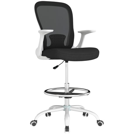 Fabric Home And Office Chair 59cm Wide With Flip-Up Armrest And Adjustable Foot Ring - Velmora