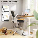 Fabric Home And Office Chair 59cm Wide With Flip-Up Armrest And Adjustable Foot Ring - Velmora