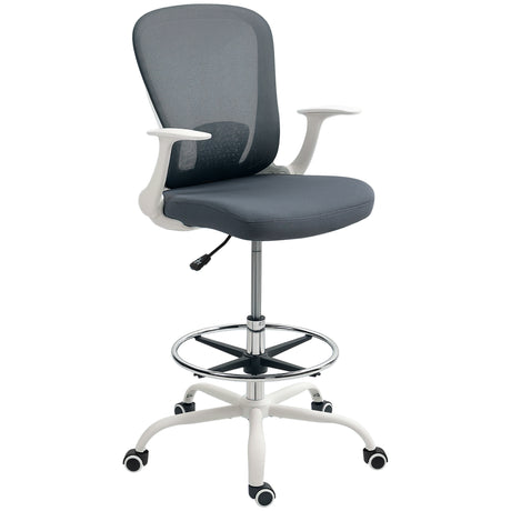 Fabric Home And Office Chair 59cm Wide With Flip-Up Armrest And Adjustable Foot Ring - Velmora