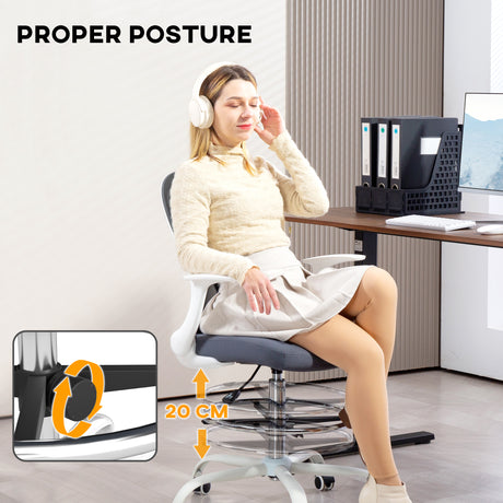 Fabric Home And Office Chair 59cm Wide With Flip-Up Armrest And Adjustable Foot Ring - Velmora
