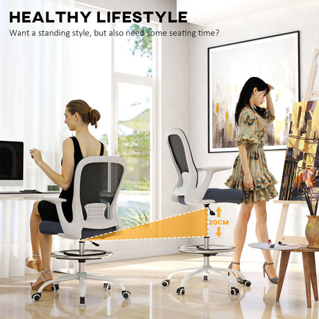 Fabric Home And Office Chair 59cm Wide With Flip-Up Armrest And Adjustable Foot Ring - Velmora