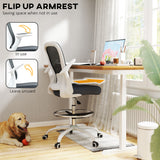 Fabric Home And Office Chair 59cm Wide With Flip-Up Armrest And Adjustable Foot Ring - Velmora