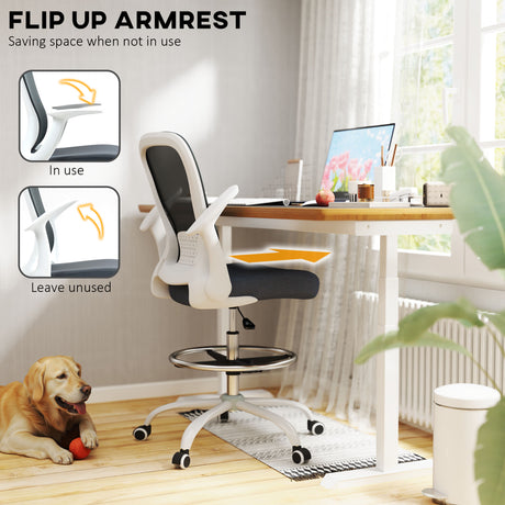 Fabric Home And Office Chair 59cm Wide With Flip-Up Armrest And Adjustable Foot Ring - Velmora