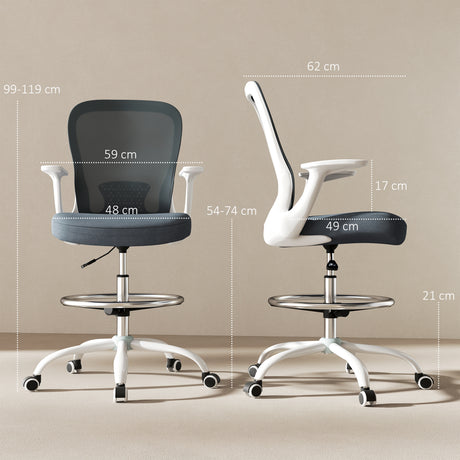 Fabric Home And Office Chair 59cm Wide With Flip-Up Armrest And Adjustable Foot Ring - Velmora