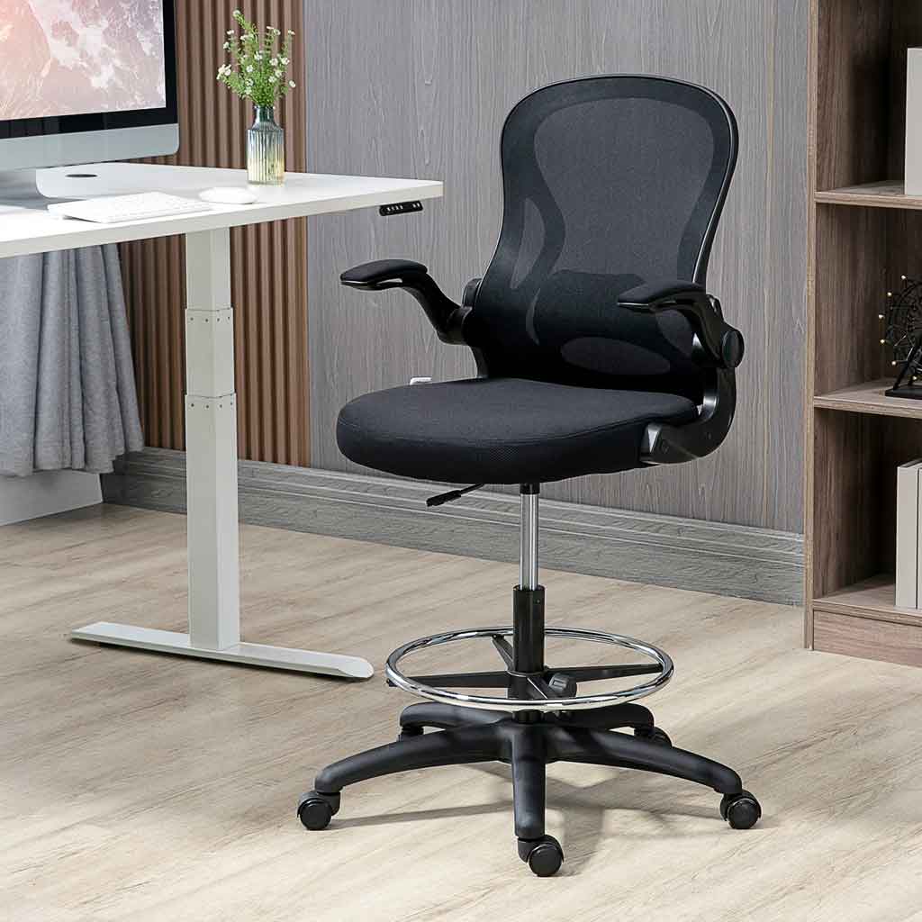 Fabric Home And Office Chair 59cm Wide With Flip-Up Armrest - Velmora
