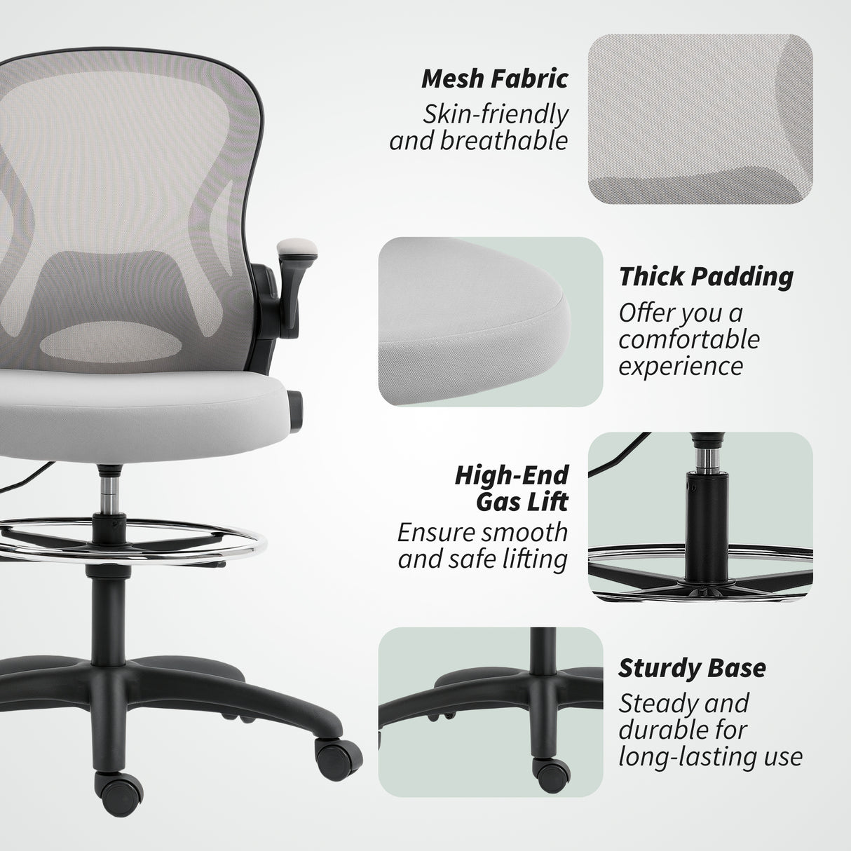 Fabric Home And Office Chair 59cm Wide With Flip-Up Armrest - Velmora