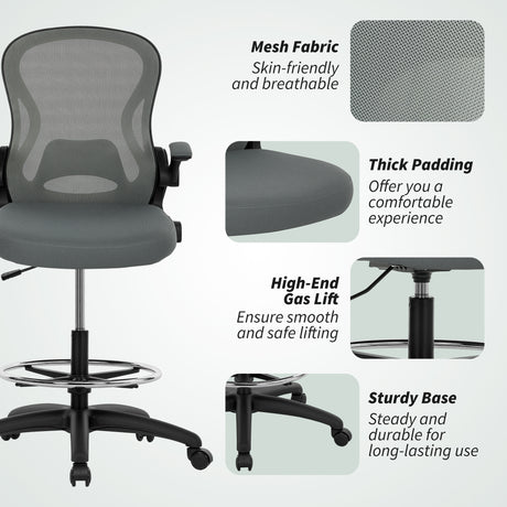 Fabric Home And Office Chair 59cm Wide With Flip-Up Armrest - Velmora