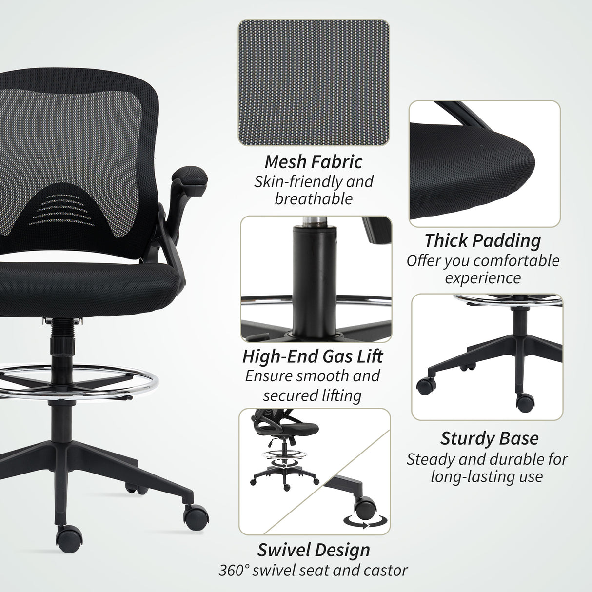 Fabric Home And Office Chair 60cm Wide With Flip-Up Armrest - Velmora