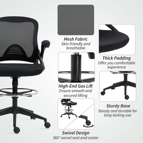 Fabric Home And Office Chair 60cm Wide With Flip-Up Armrest - Velmora