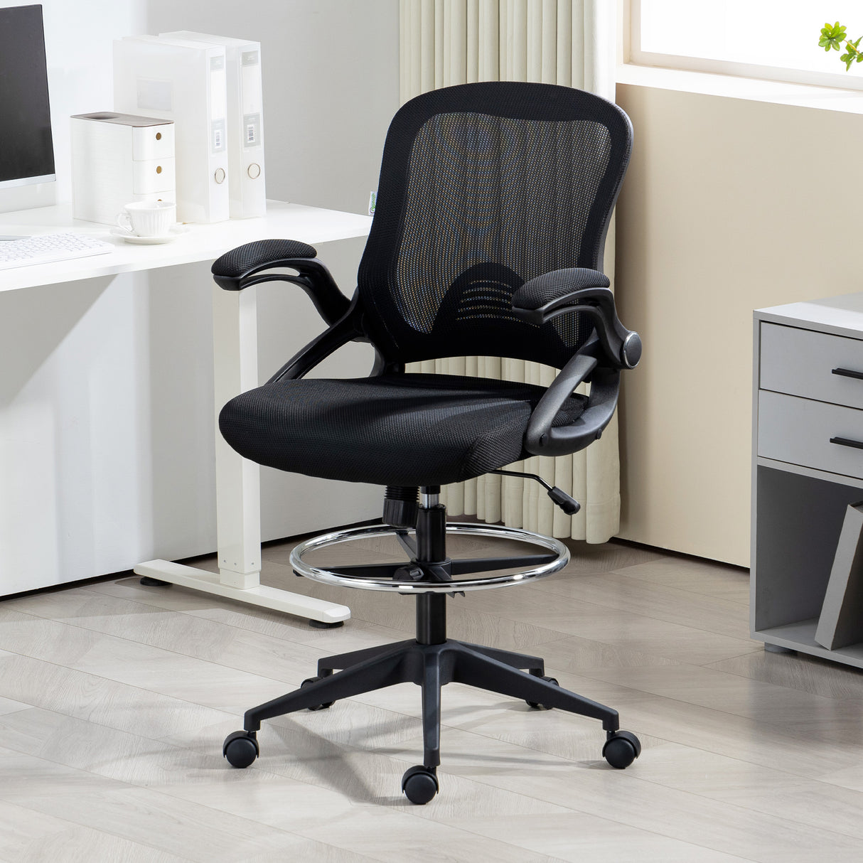 Fabric Home And Office Chair 60cm Wide With Flip-Up Armrest - Velmora