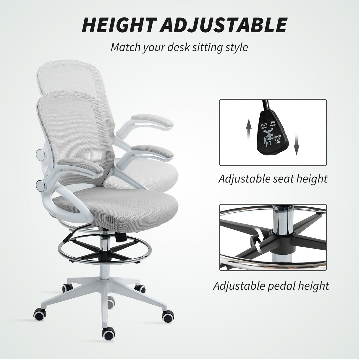 Fabric Home And Office Chair 60cm Wide With Flip-Up Armrest - Velmora
