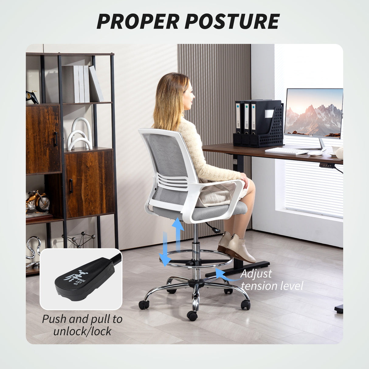 Fabric Home And Office Chair 66cm Wide With Adjustable Foot Ring - Velmora