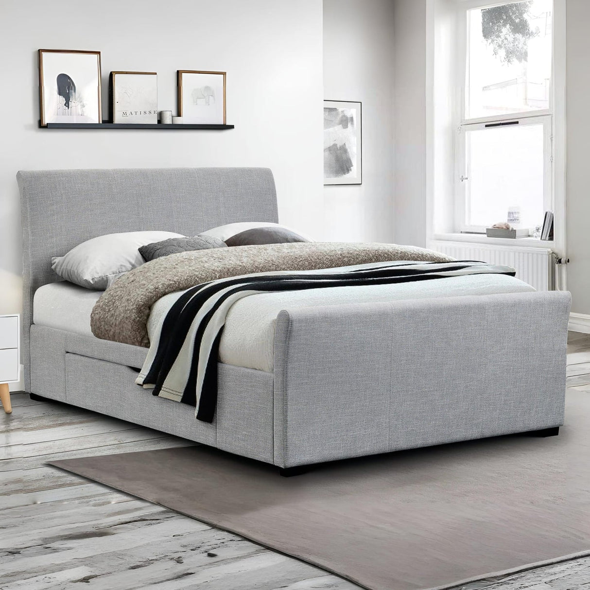 Fabric King Size Bed With 2 Drawers - Capri