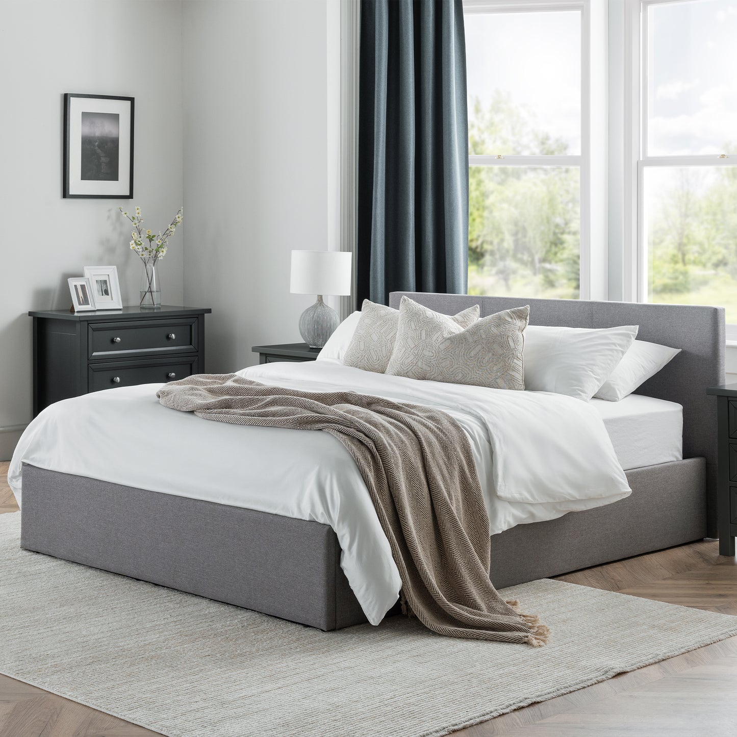 Fabric King Size Ottoman Storage Bed - Rialto