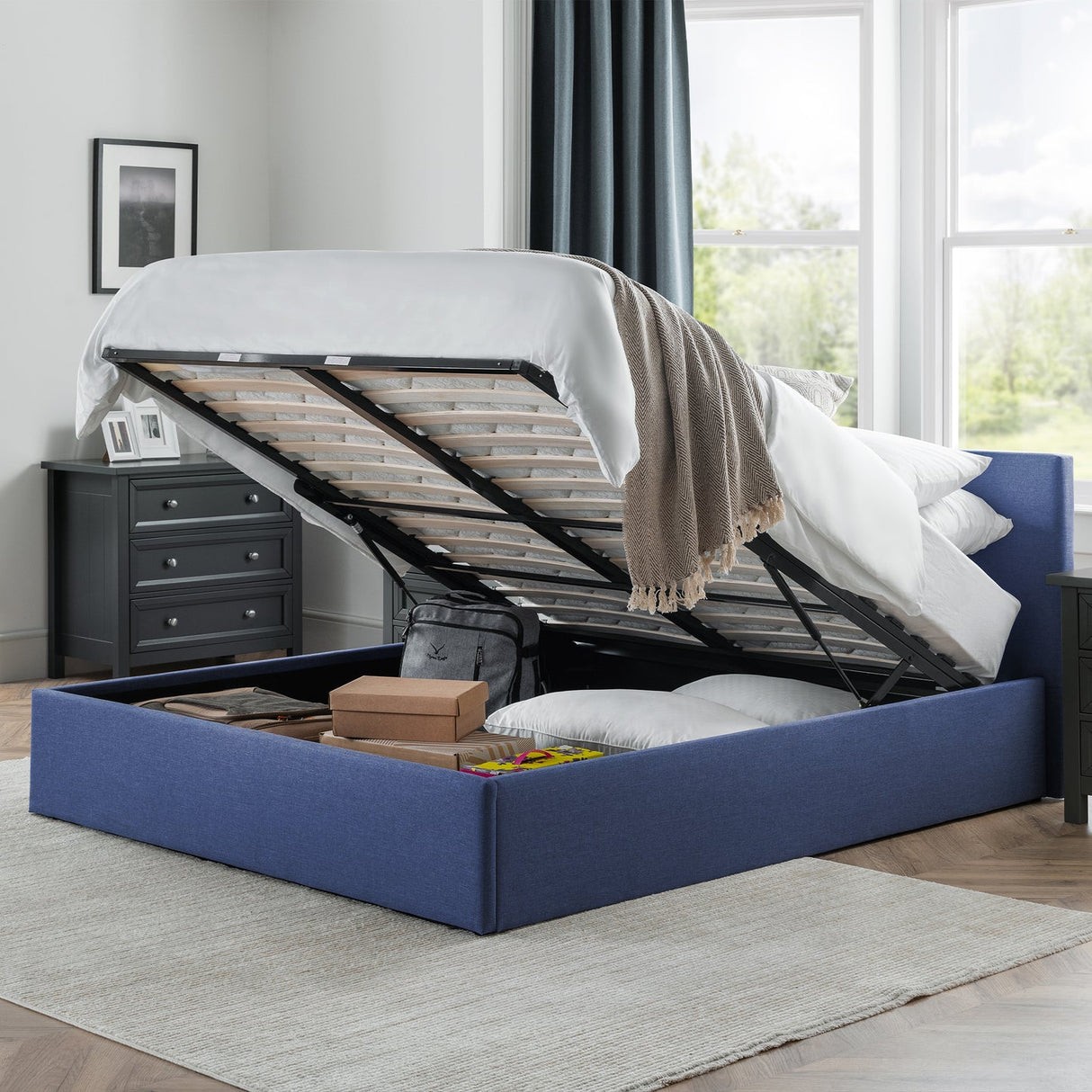 Fabric King Size Ottoman Storage Bed - Rialto