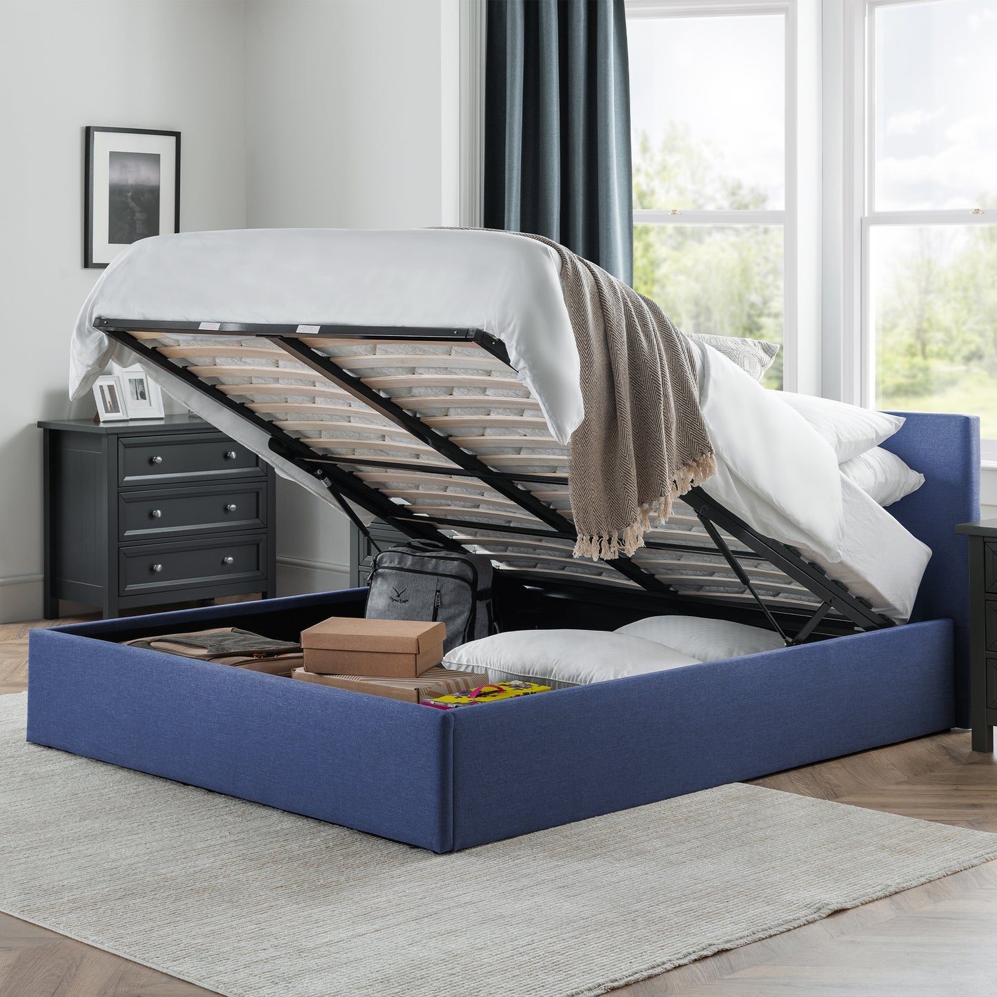 Fabric King Size Ottoman Storage Bed - Rialto