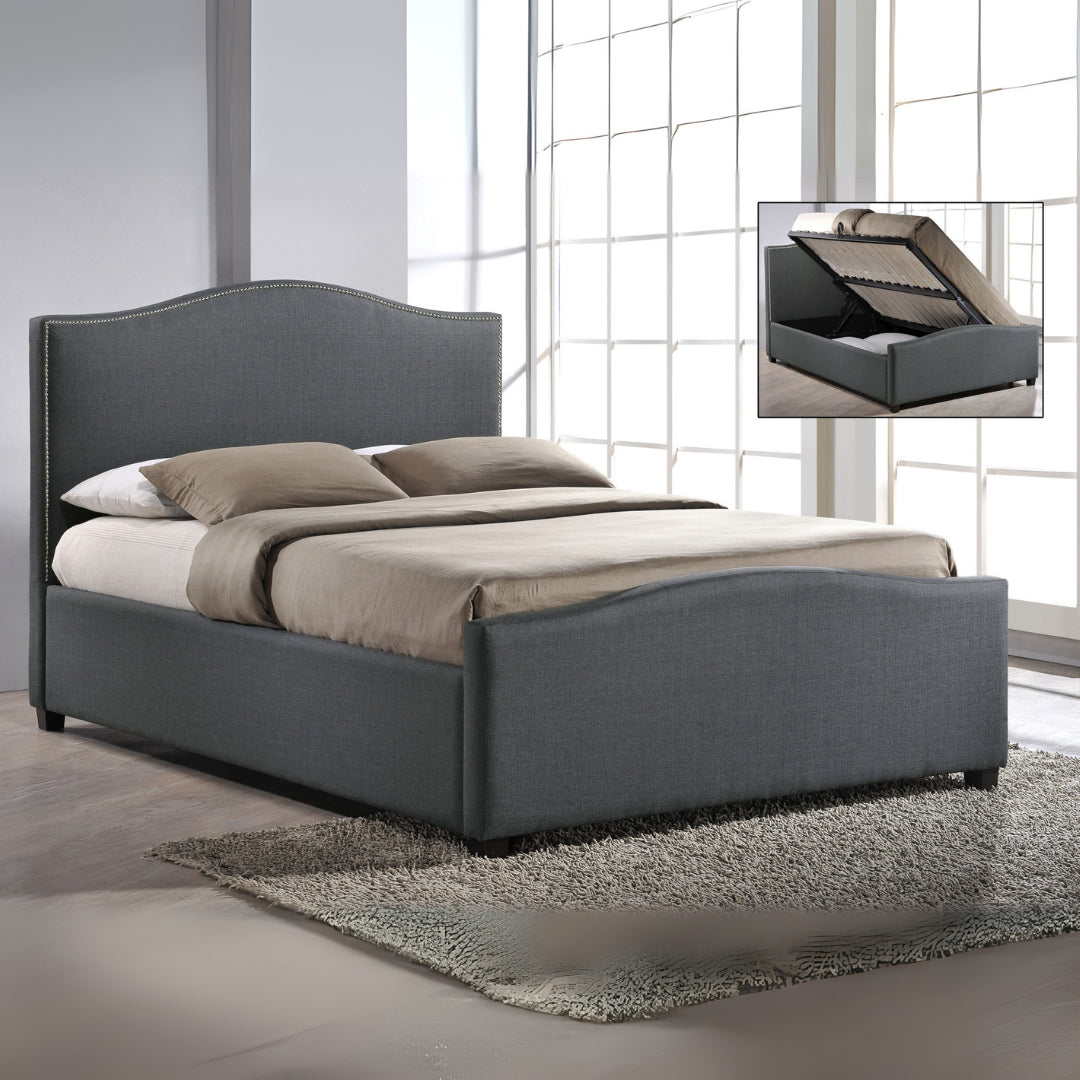 Fabric King Size Ottoman Storage Bed With Solid Wooden Feets - Brunswick