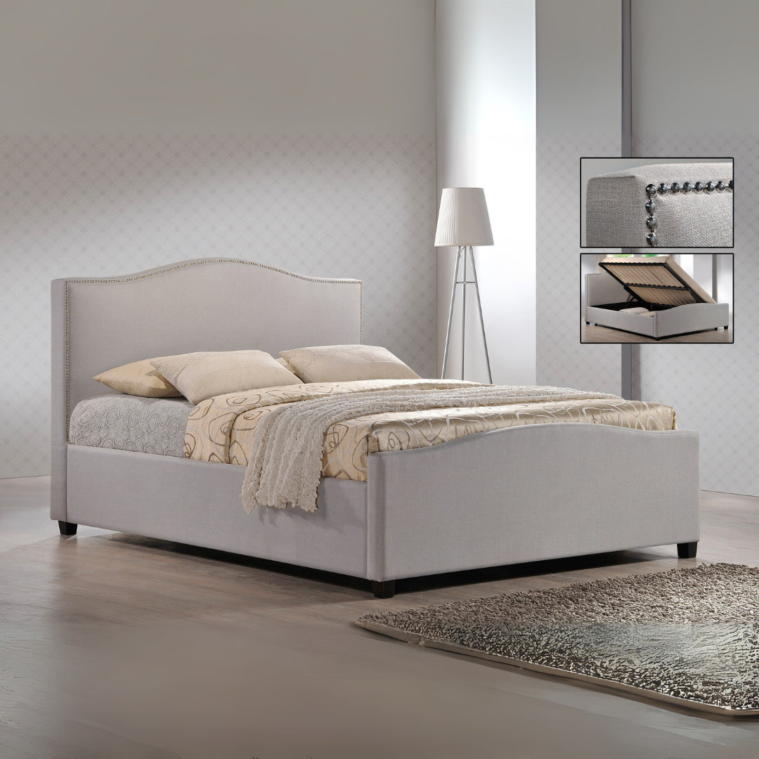 Fabric King Size Ottoman Storage Bed With Solid Wooden Feets - Brunswick