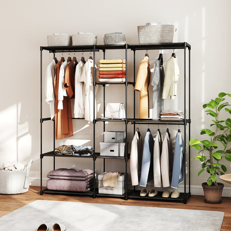 Fabric Open Wardrobe 182cm Wide With 8 Shelves And Hanging Rail - Velmora