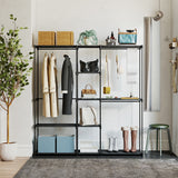 Fabric Open Wardrobe 182cm Wide With 8 Shelves And Hanging Rail - Velmora