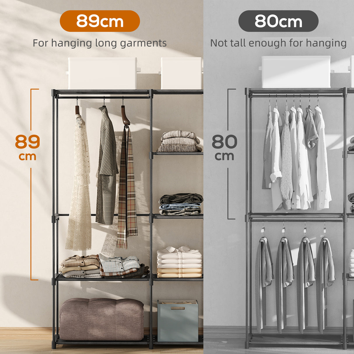 Fabric Open Wardrobe 182cm Wide With 8 Shelves And Hanging Rail - Velmora