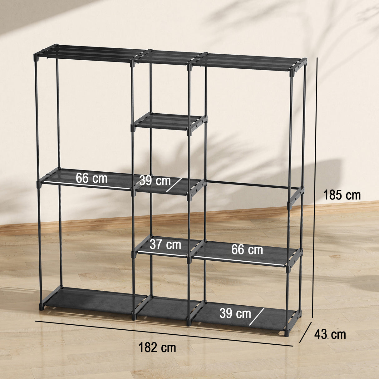 Fabric Open Wardrobe 182cm Wide With 8 Shelves And Hanging Rail - Velmora