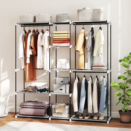 Fabric Open Wardrobe 182cm Wide With 8 Shelves And Hanging Rail - Velmora