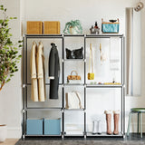 Fabric Open Wardrobe 182cm Wide With 8 Shelves And Hanging Rail - Velmora