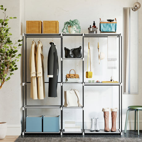 Fabric Open Wardrobe 182cm Wide With 8 Shelves And Hanging Rail - Velmora