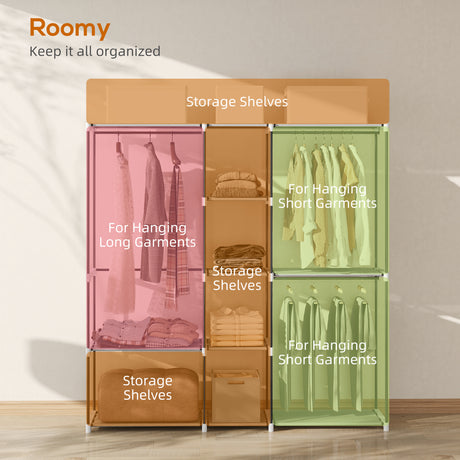 Fabric Open Wardrobe 182cm Wide With 8 Shelves And Hanging Rail - Velmora