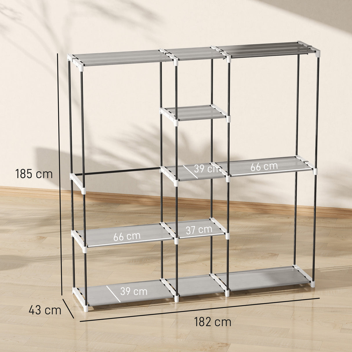Fabric Open Wardrobe 182cm Wide With 8 Shelves And Hanging Rail - Velmora