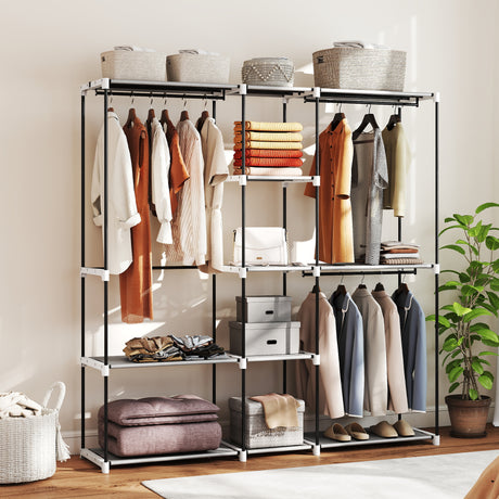 Fabric Open Wardrobe 182cm Wide With 8 Shelves And Hanging Rail - Velmora