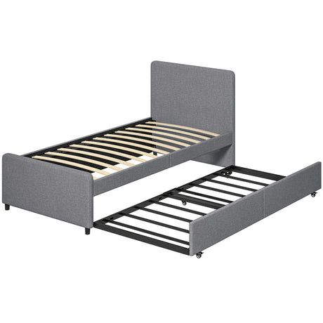 Fabric Single Bed 97cm Wide With Pull Out Trundle Bed - Velmora