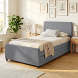 Fabric Single Bed 97cm Wide With Pull Out Trundle Bed - Velmora