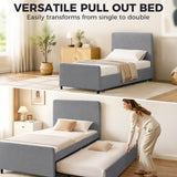 Fabric Single Bed 97cm Wide With Pull Out Trundle Bed - Velmora