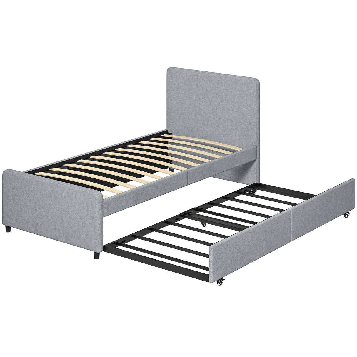 Fabric Single Bed 97cm Wide With Pull Out Trundle Bed - Velmora