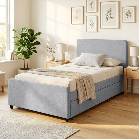 Fabric Single Bed 97cm Wide With Pull Out Trundle Bed - Velmora