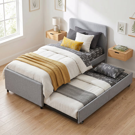 Fabric Single Bed 97cm Wide With Pull Out Trundle Bed - Velmora