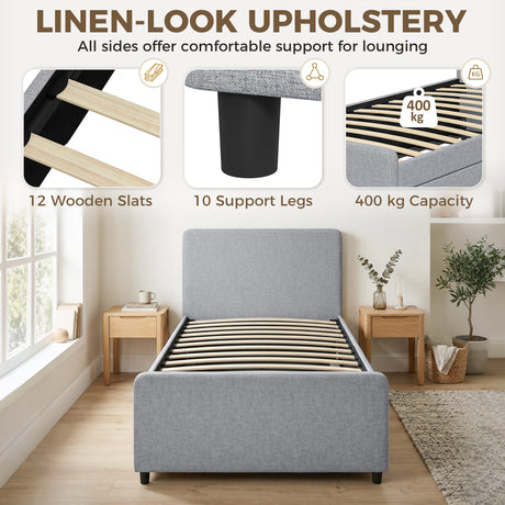 Fabric Single Bed 97cm Wide With Pull Out Trundle Bed - Velmora