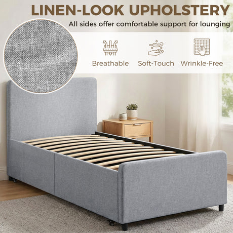 Fabric Single Bed 97cm Wide With Pull Out Trundle Bed - Velmora