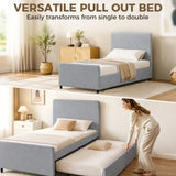 Fabric Single Bed 97cm Wide With Pull Out Trundle Bed - Velmora