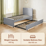 Fabric Single Bed 97cm Wide With Pull Out Trundle Bed - Velmora