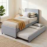 Fabric Single Bed 97cm Wide With Pull Out Trundle Bed - Velmora