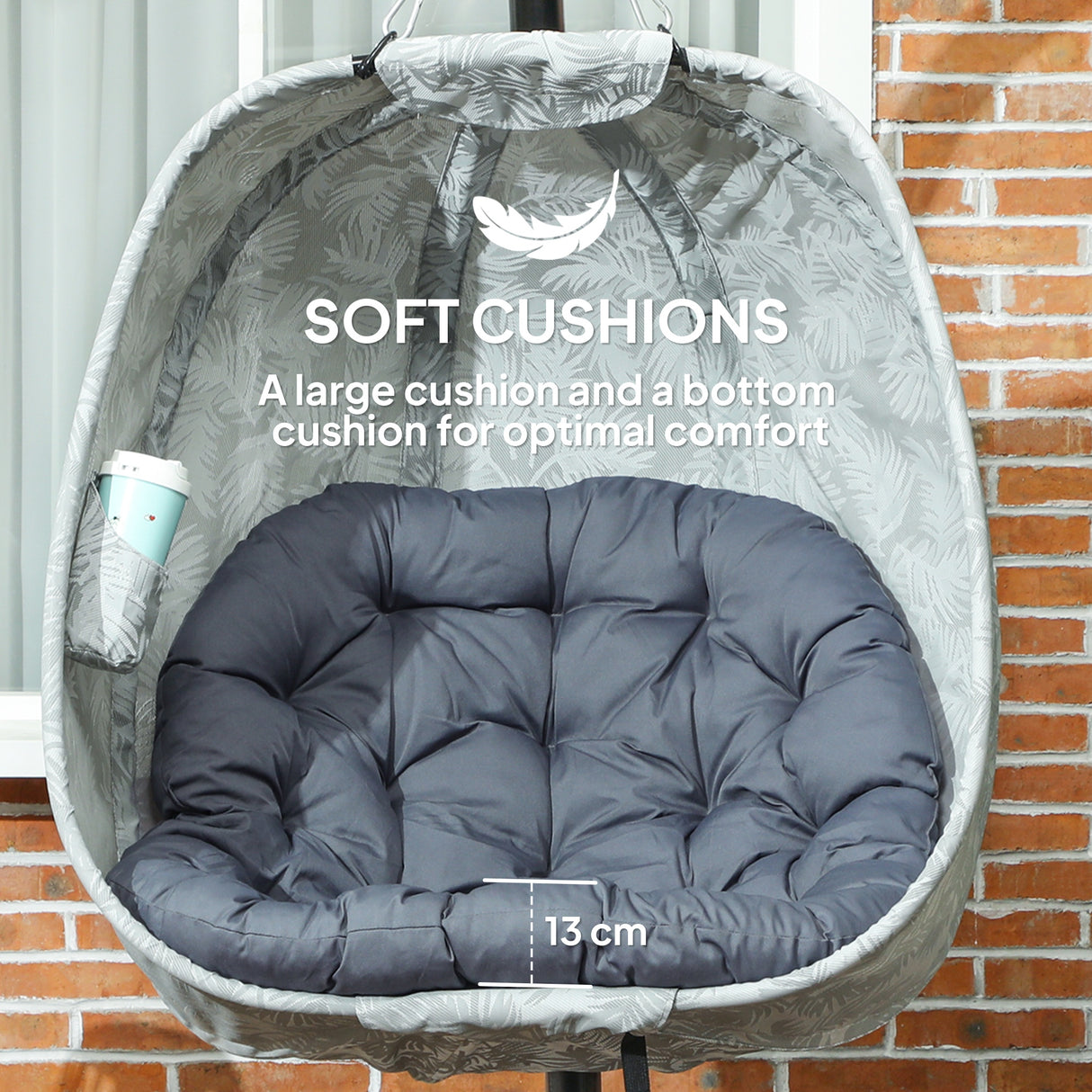 Fabric Single Garden Swing Chair With Folding Basket and Stand - Velmora