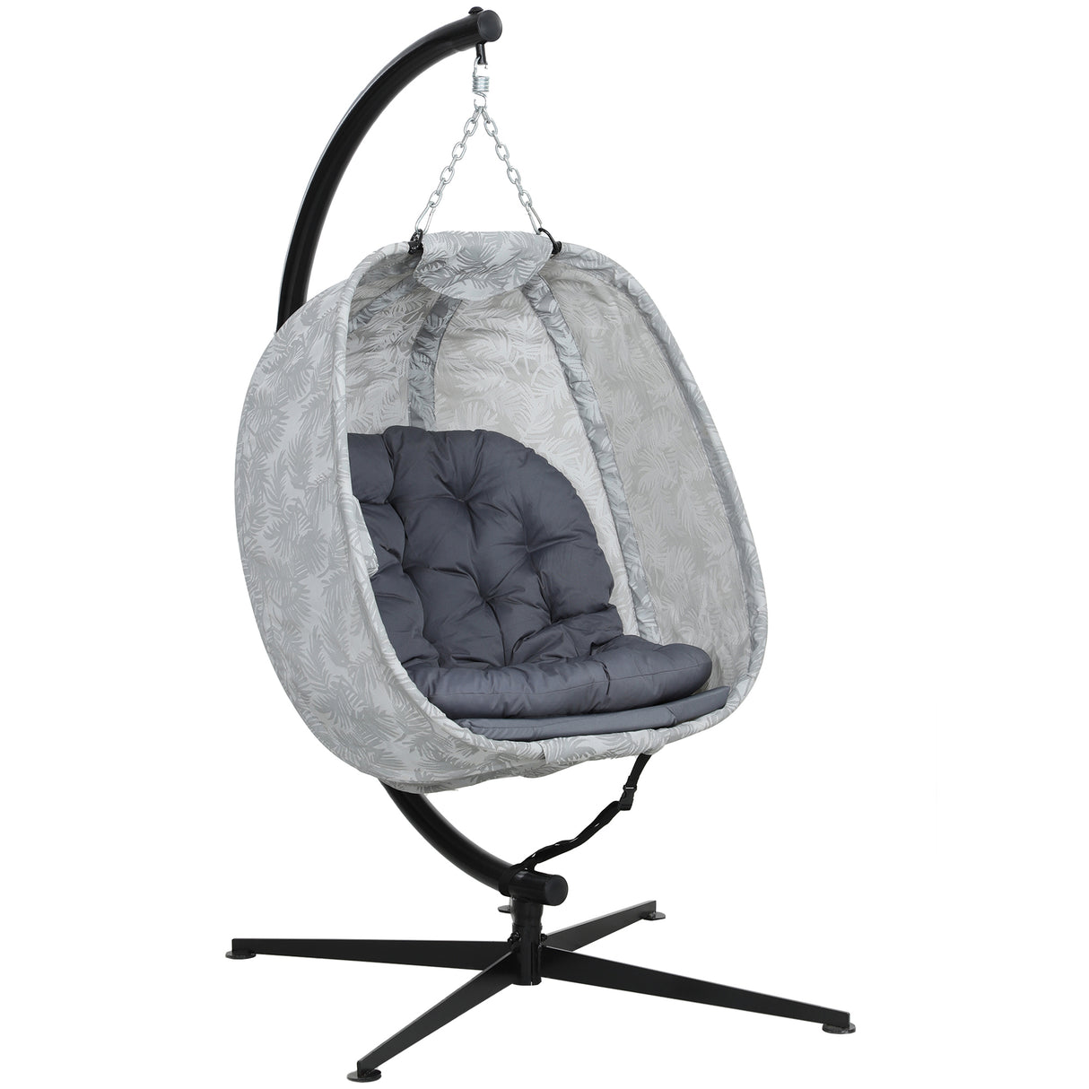 Fabric Single Garden Swing Chair With Folding Basket and Stand - Velmora